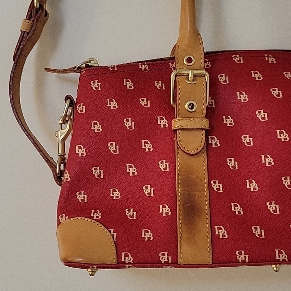 Vtg 1990s DOONEY & BOURKE Tomato Red Logo Satchel Shoulder Bag - Picture 4 of 15